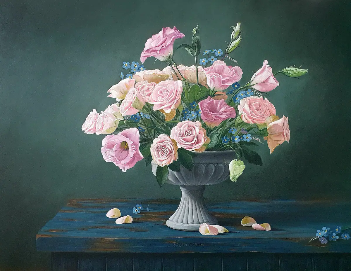 Vergeetmenietje, Still life with roses and forget-me-not