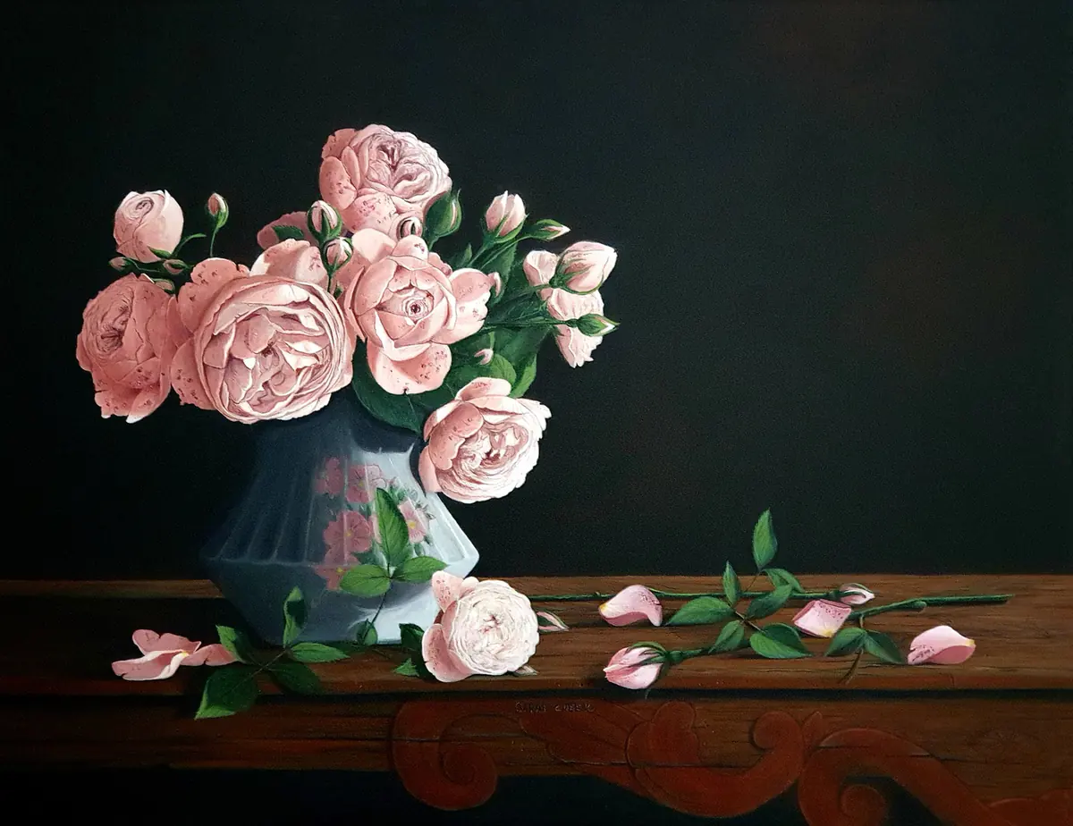 Pink roses, Stilleven met roze thee rozen