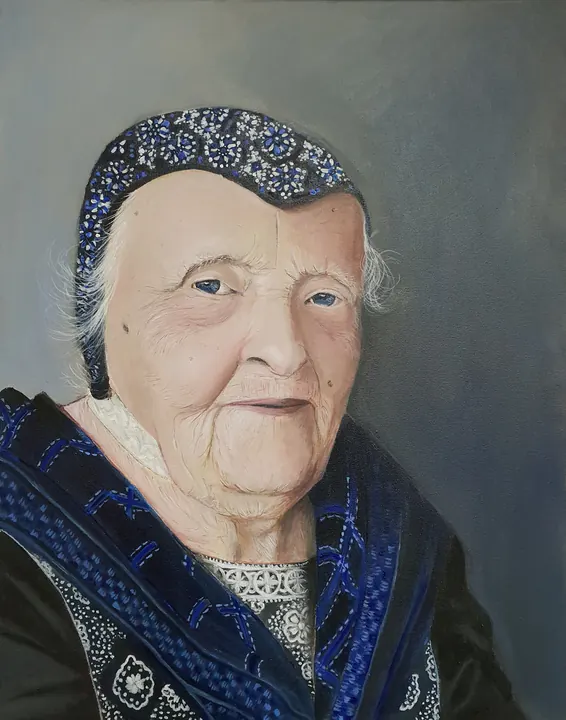 Portret van een Rouveense, Portrait of a lady from Rouveen in traditional dress