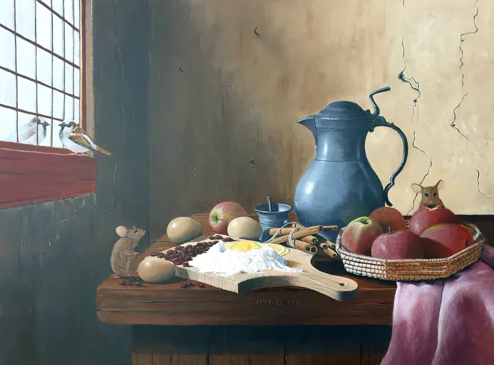 Mijn grootmoeders appeltaart, Still life with ingredients for making apple pie