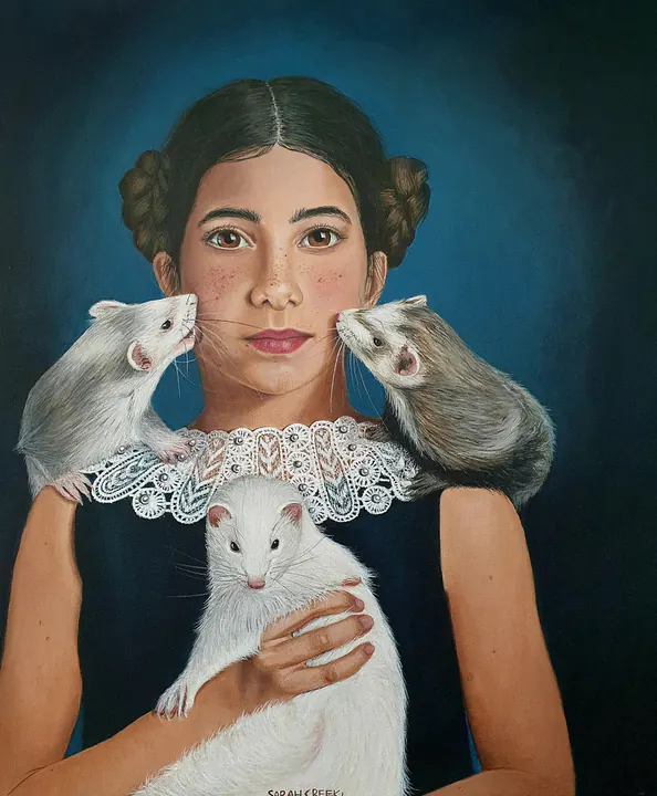 Kusje, Portrait of a girl with 3 ferrets