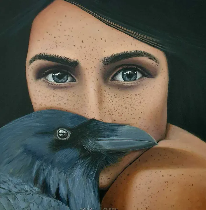 Shadow of a raven, Portrait of a girl with a raven