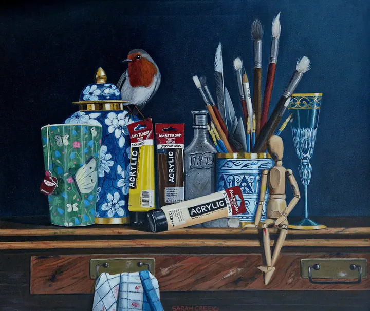 In my studio, Still life from my studio with floating frame