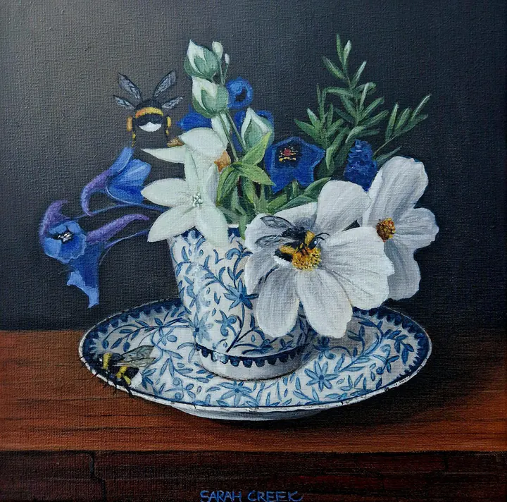 Bumblebee, Still life with cup and saucer