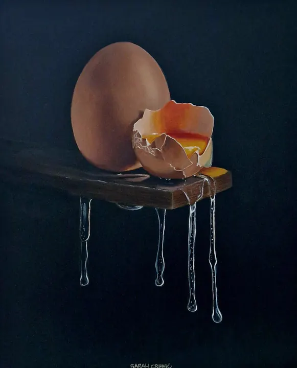 Egg on a board, Still life with egg