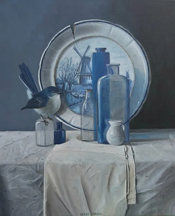 Stilleven met Delfts blauw bord, Still life with Delft blue plate
